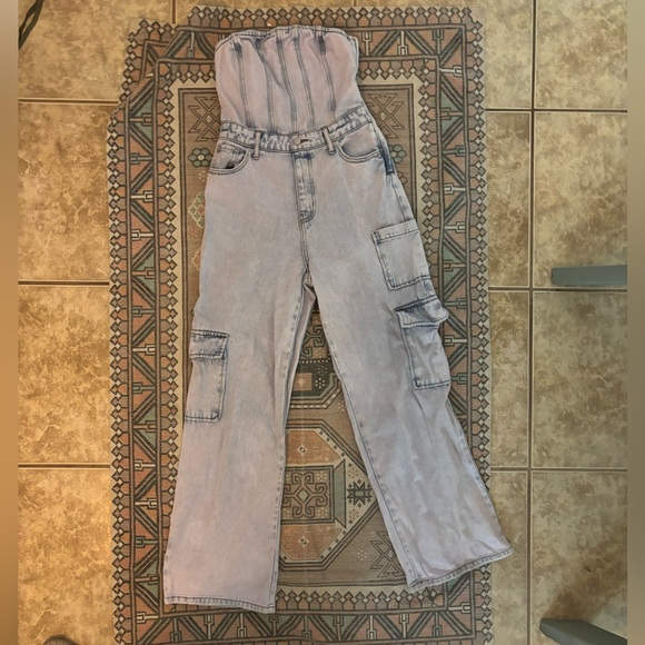 Wild Fable lavender denim tube top cargo jumpsuit ! - Picture 2 of 7